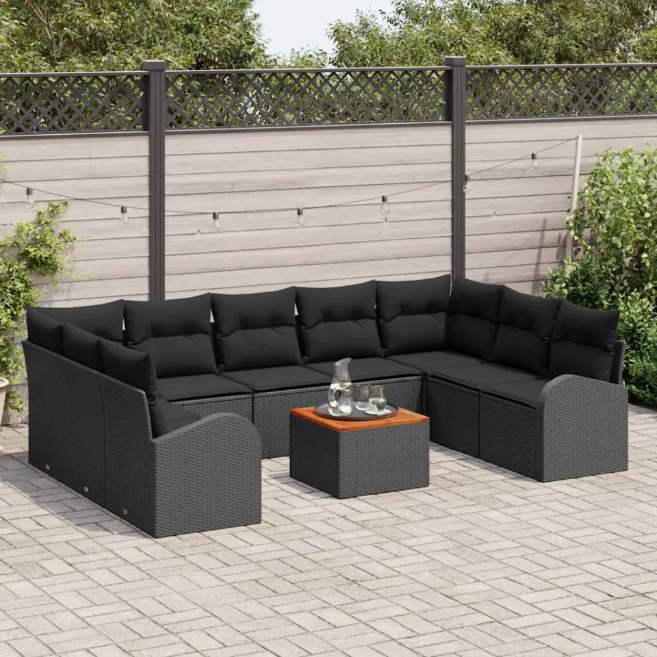 vidaXL Tuinbankenset 10 st Zwart poly rattan, foto 3