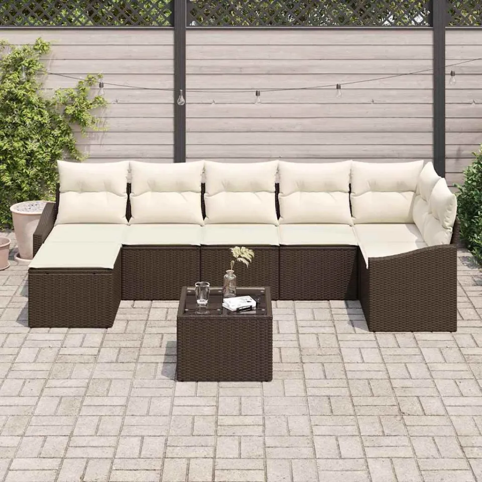 vidaXL Tuin Sofa Set 8 st Bruin en Crème poly rattan, foto 3