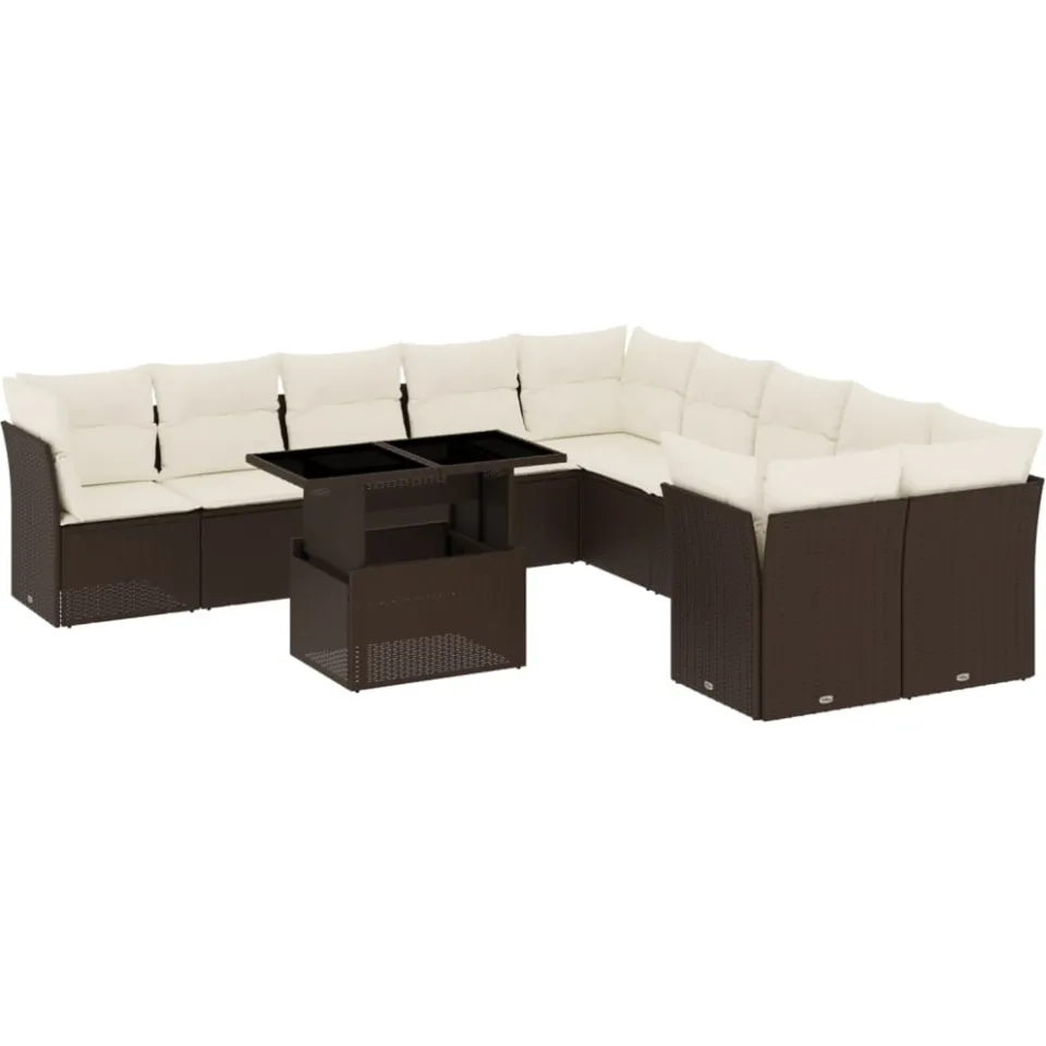 vidaXL 11-delige Loungeset met kussens poly rattan bruin