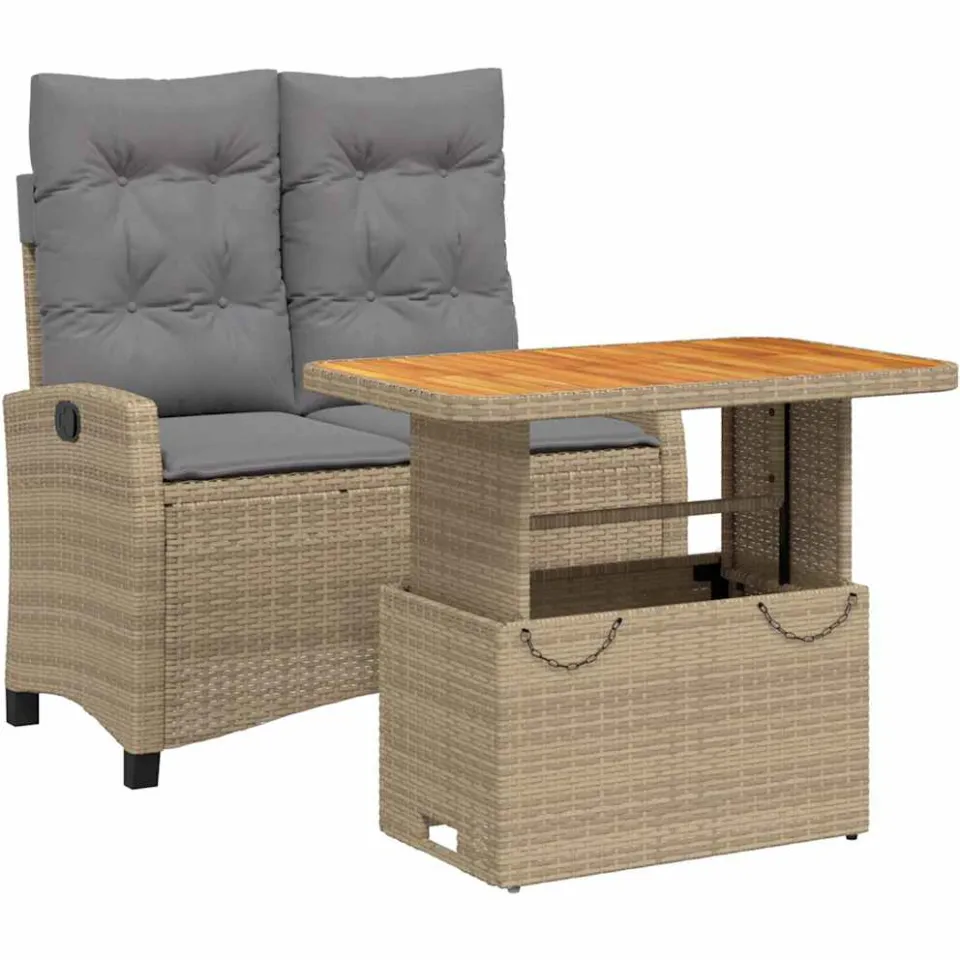 vidaXL 2-delige Tuinset met kussens poly rattan beige