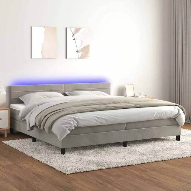 vidaXL Boxspring met matras en LED fluweel lichtgrijs 200x200 cm grijs