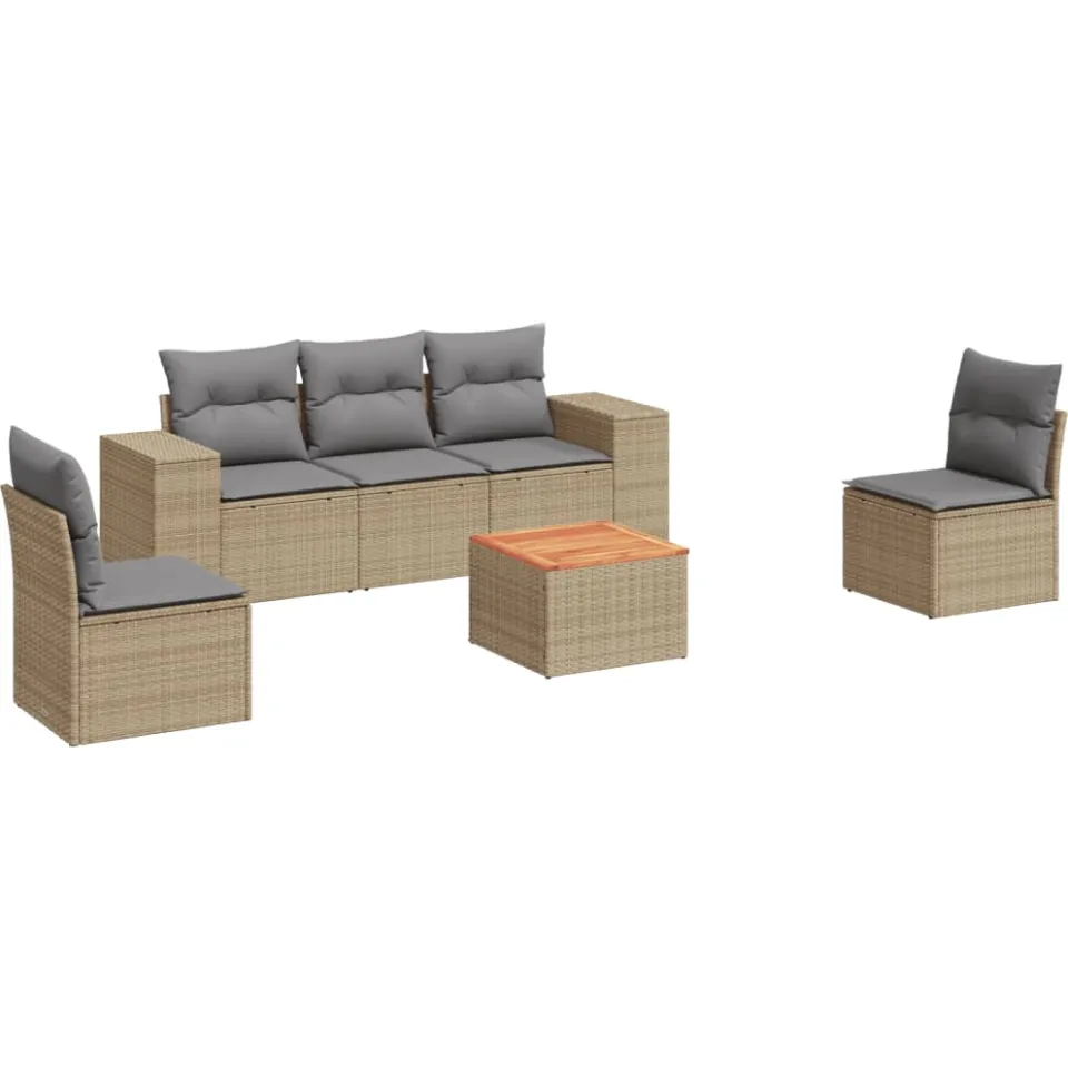 vidaXL 6-delige Loungeset met kussens poly rattan beige, foto 3