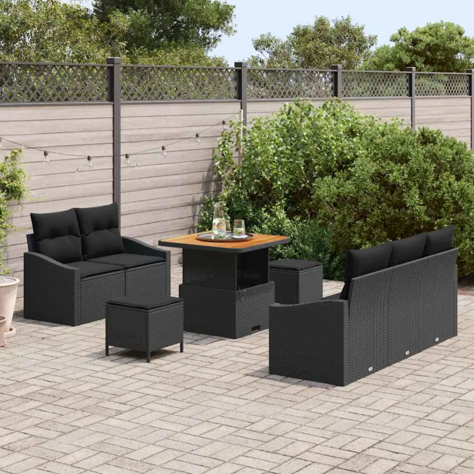 vidaXL Tuinbankenset 8 st Zwart poly rattan, foto 3