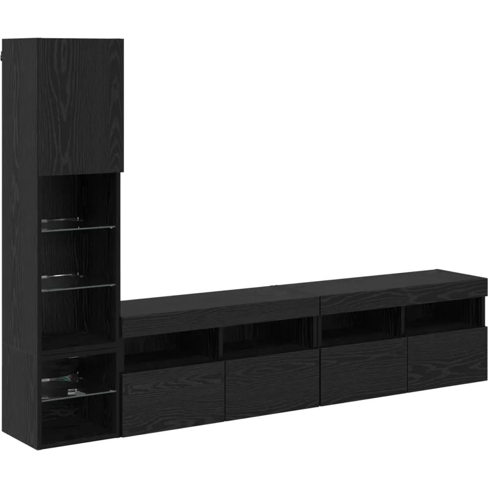 vidaXL TV-wandmeubel 4 st Zwart Eiken Bewerkt hout