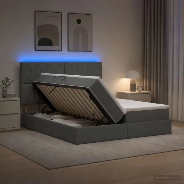 vidaXL LED Opslagbed met Matras Donkergrijs 180 x 200 cm Stof