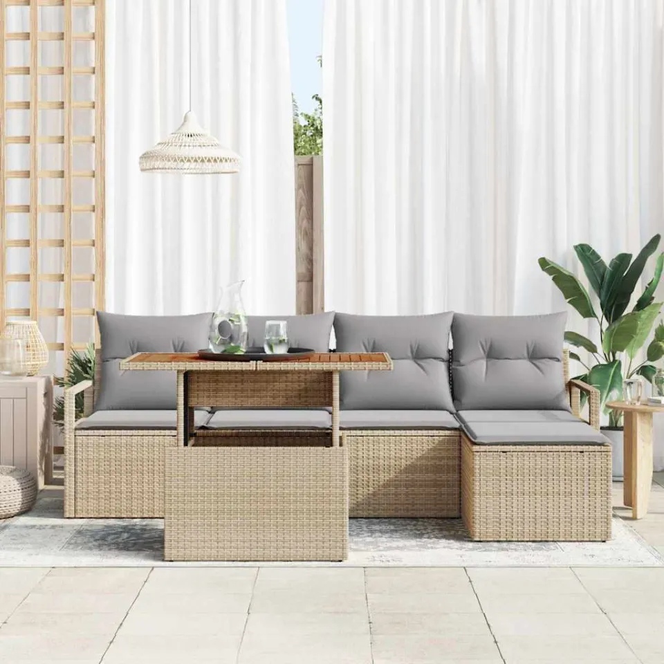 vidaXL Tuinbankenset 6 st Beige poly rattan, foto 2