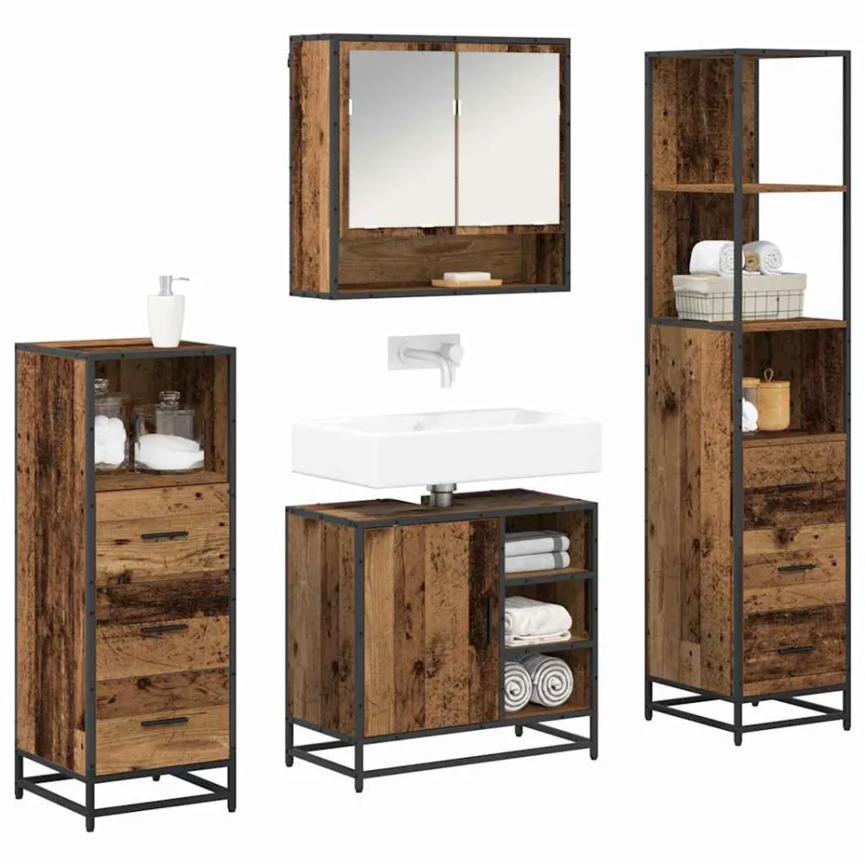 vidaXL Badkamermeubelset 4 st Oud Hout 65 x 33 x 60 cm Bewerkt hout bruin, foto 3