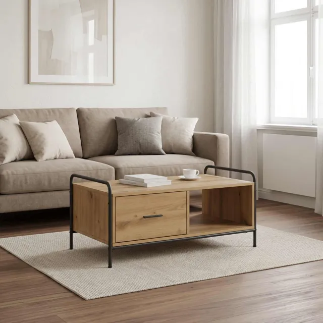 vidaXL Salontafel Artisanaal eiken 90 x 49 x 41 cm Bewerkt hout, foto 2