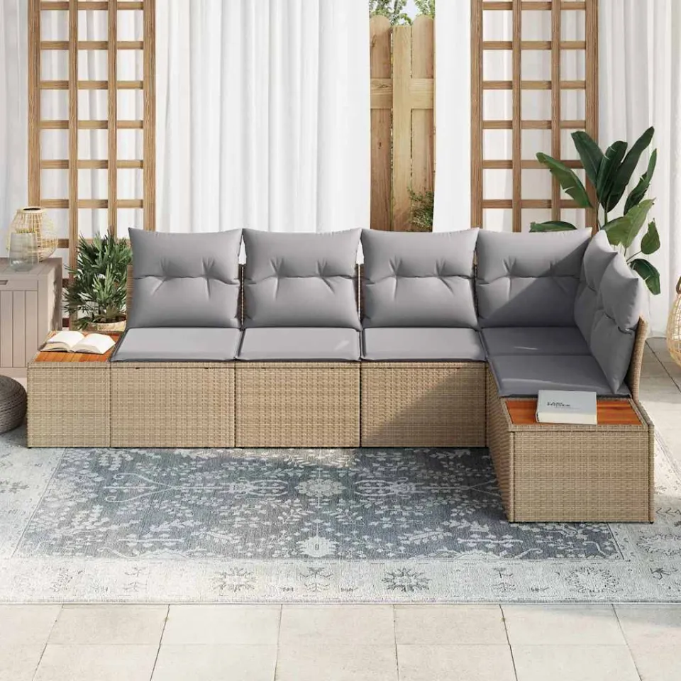 vidaXL Tuinbankenset 5 st Beige Poly riet, foto 3