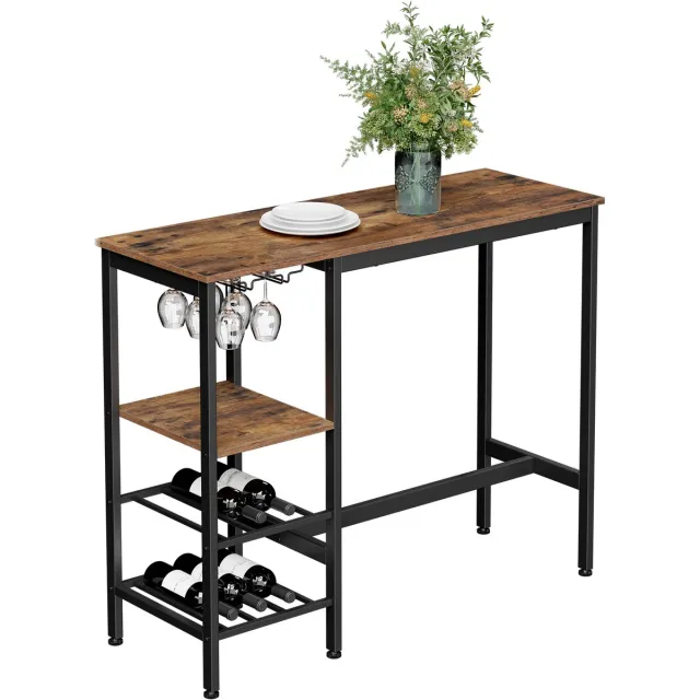 Vasagle Bartafel - Met Houder voor Wijnglazen en Flessen - 110 x 40 x 90 cm Bruin-Zwart