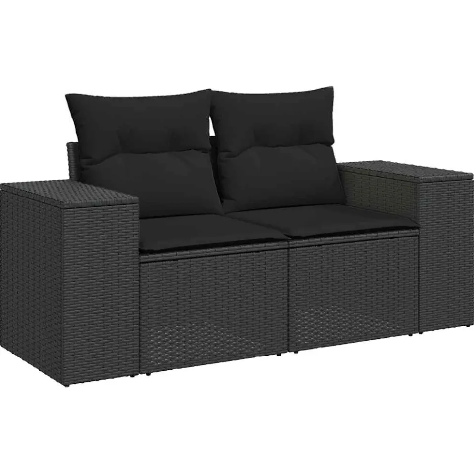 vidaXL 6-delige Loungeset met kussens poly rattan zwart