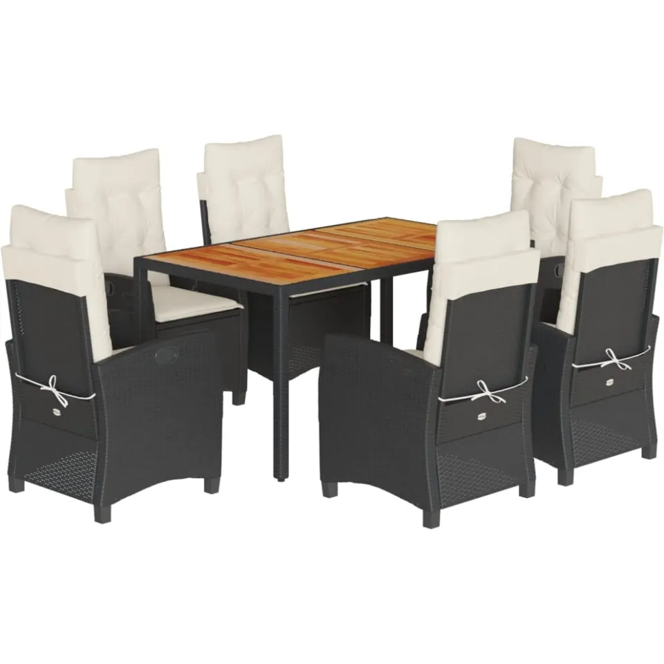 vidaXL 7-delige Tuinset met kussens poly rattan zwart