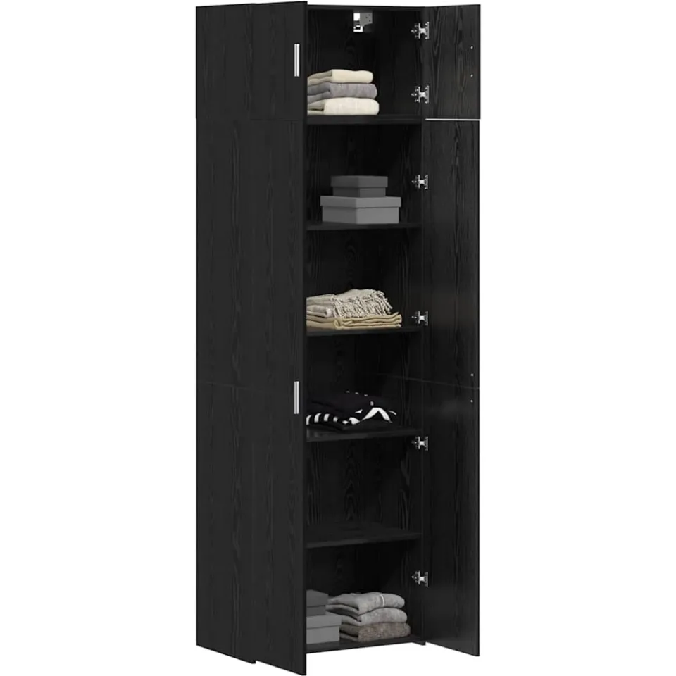 vidaXL Opbergkast 3 st Zwart Eiken 70 x 42,5 x 225 cm