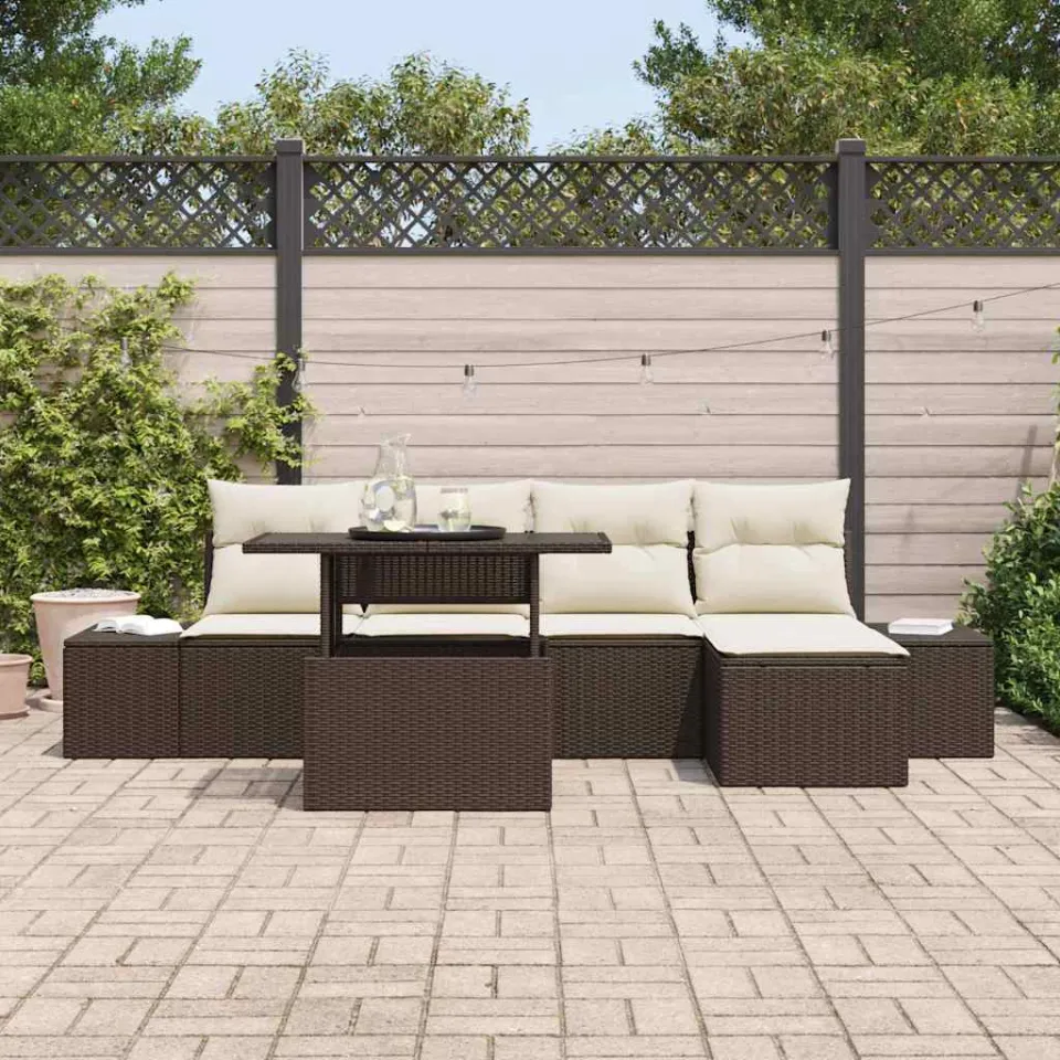 vidaXL Tuin Sofa Set 6 st Bruin en Crème poly rattan, foto 3