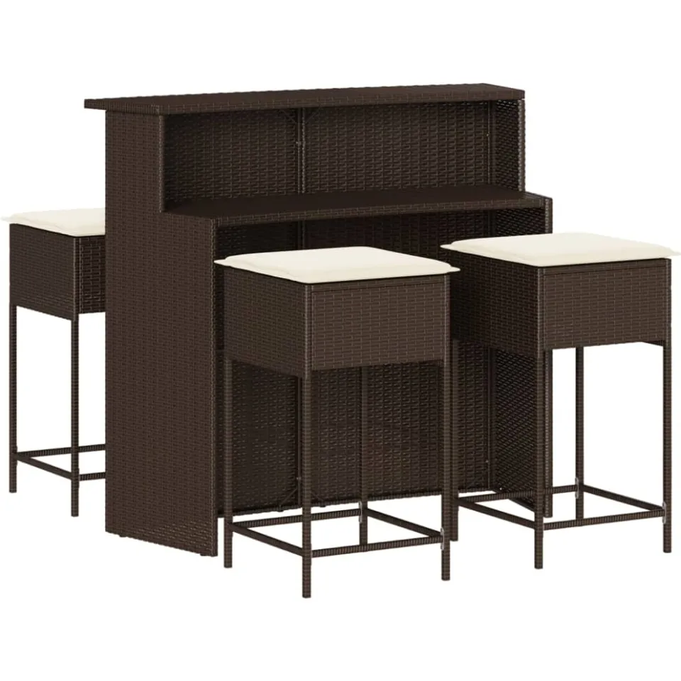 vidaXL 5-delige Tuinbarset met kussens poly rattan bruin, foto 3