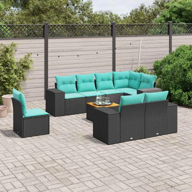 vidaXL 9-delige tuinbankset met kussens van zwart polyrotan, foto 2