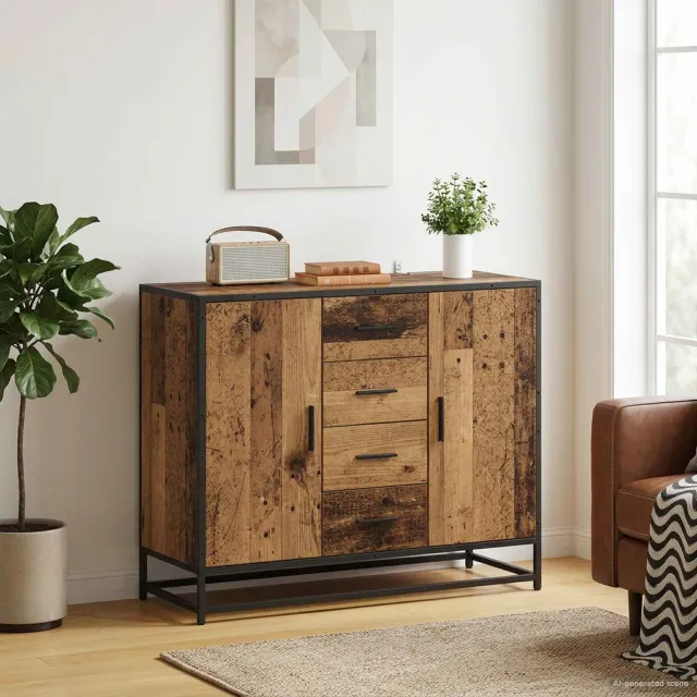 vidaXL Dressoir Oud hout 92 x 35 x 76 cm Bewerkt hout bruin, foto 2