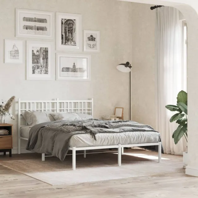 vidaXL Bedframe met hoofdbord metaal wit 120x200 cm