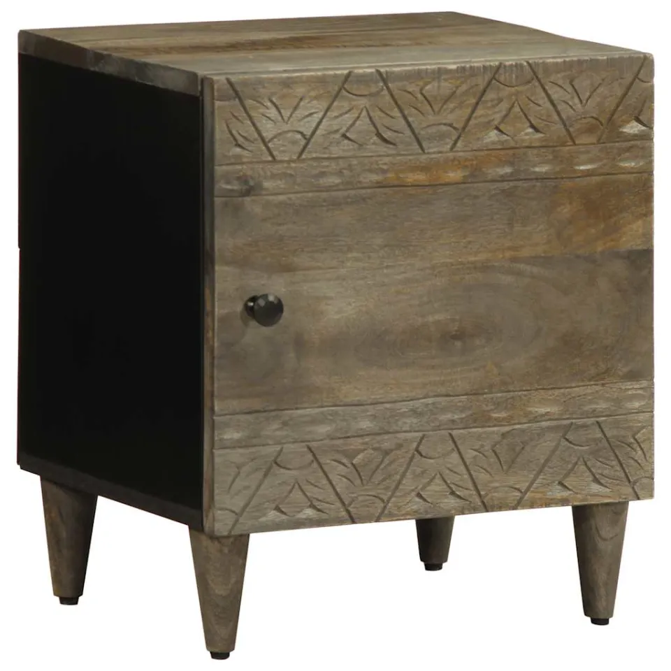vidaXL Nachtkastjes 2 st 40x33x46 cm massief mangohout lichtgrijs grijs, foto 2