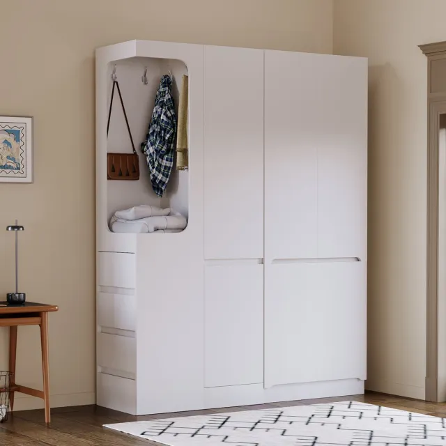 HAUSS SPOLE Kledingkast - Met Laden En Legvakken - Open Hangruimte Voor Slaapkamer En Hal - Hout - Wit - 140x40x170 Cm