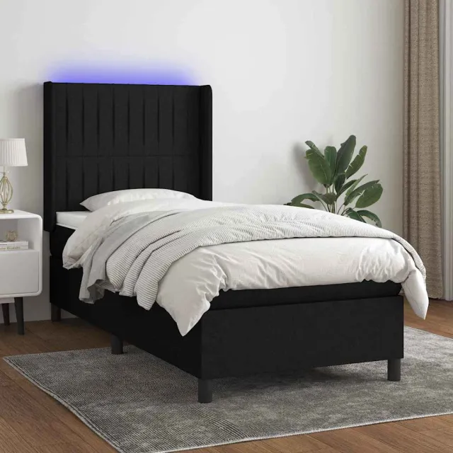 vidaXL Boxspring met matras en LED stof zwart 100x200 cm