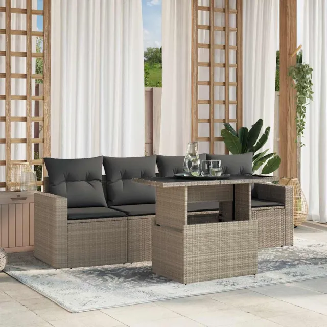 vidaXL 5-delige Loungeset met kussens poly rattan lichtgrijs grijs, foto 2
