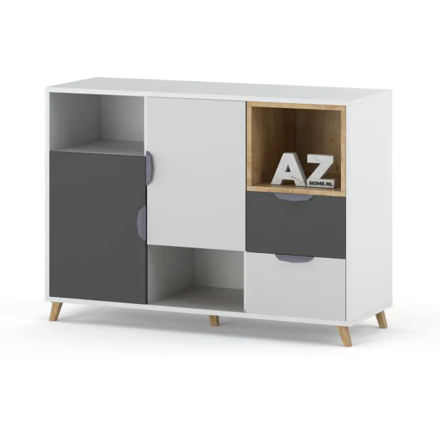 AZ-Home Dressoir Joker 7 - Wit - Grijs - 120 cm - Kast - Commode - Boekenkast