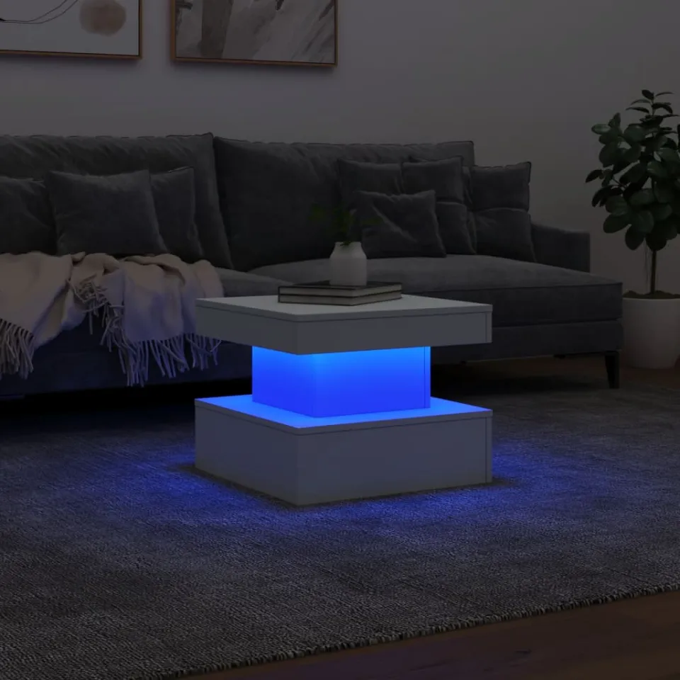 vidaXL Salontafel met LED-verlichting 50x50x40 cm wit, foto 4