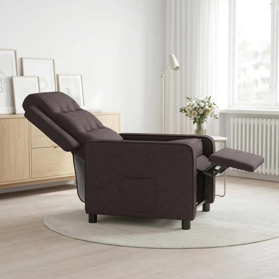 vidaXL Massage-relaxstoel Donkerbruin 65 x 93 x 102 cm Stof bruin, foto 4