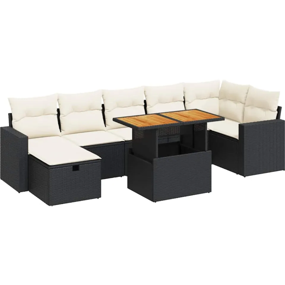 vidaXL 5-delige Loungeset met kussens poly rattan acacia zwart, foto 3