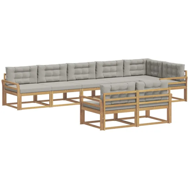 vidaXL Buiten - bank - set - 6 - st - 8-zits - Wit - en - Lichtgrijs - Polyester
