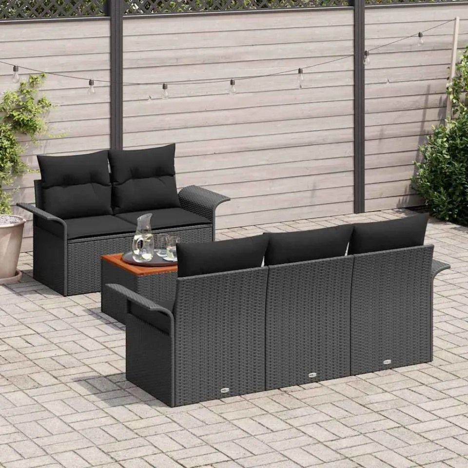 vidaXL Tuinbankenset 6 st Zwart poly rattan, foto 3