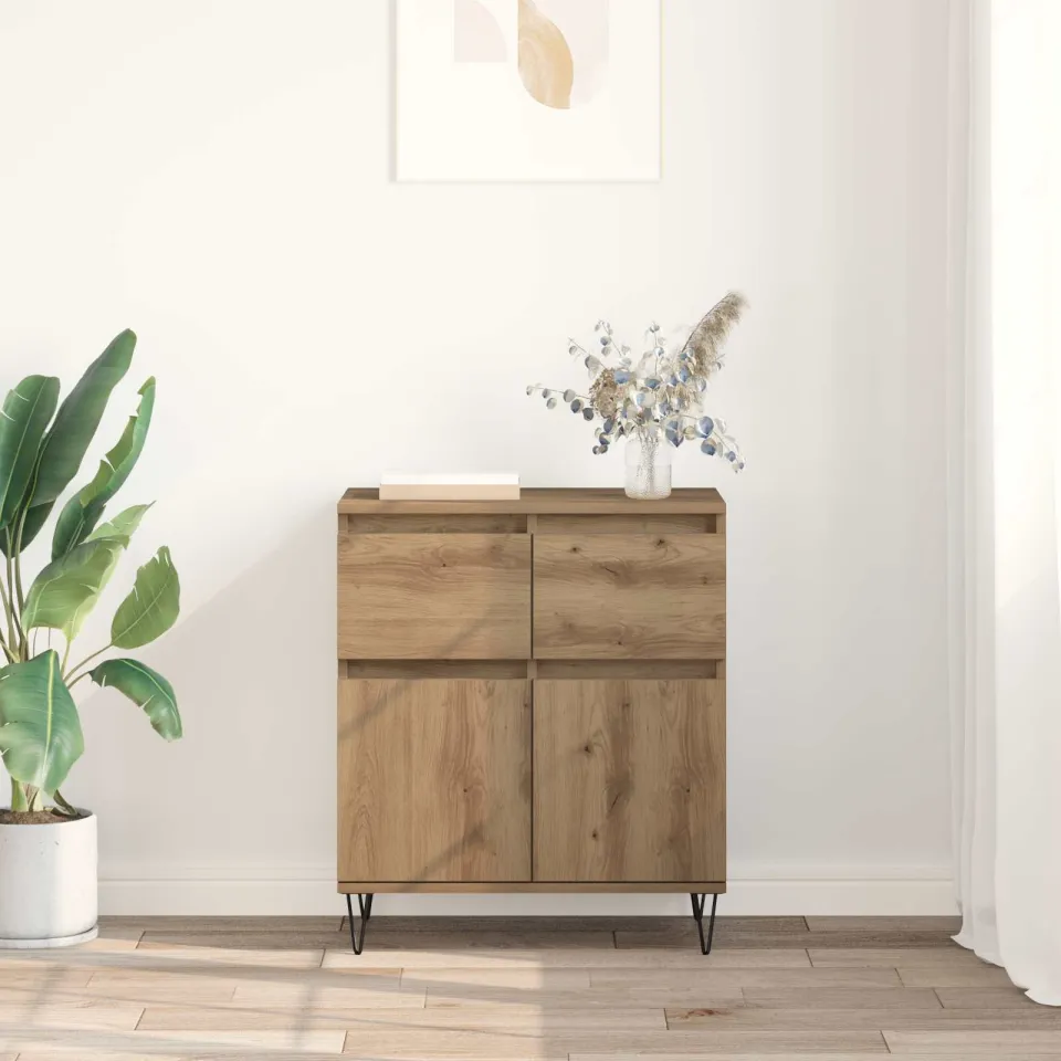 vidaXL Dressoir Artisan Eiken 60 x 35 x 70 cm Gemonteerd hout en ijzer, foto 4