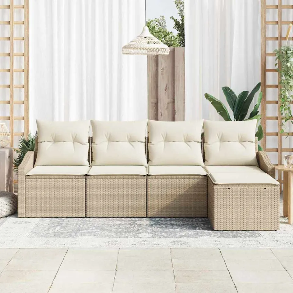 vidaXL Bankstel 5 st Beige en Crème poly rattan, foto 3