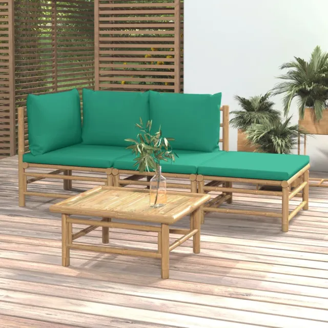 vidaXL 4-delige Loungeset met kussens bamboe groen, foto 2