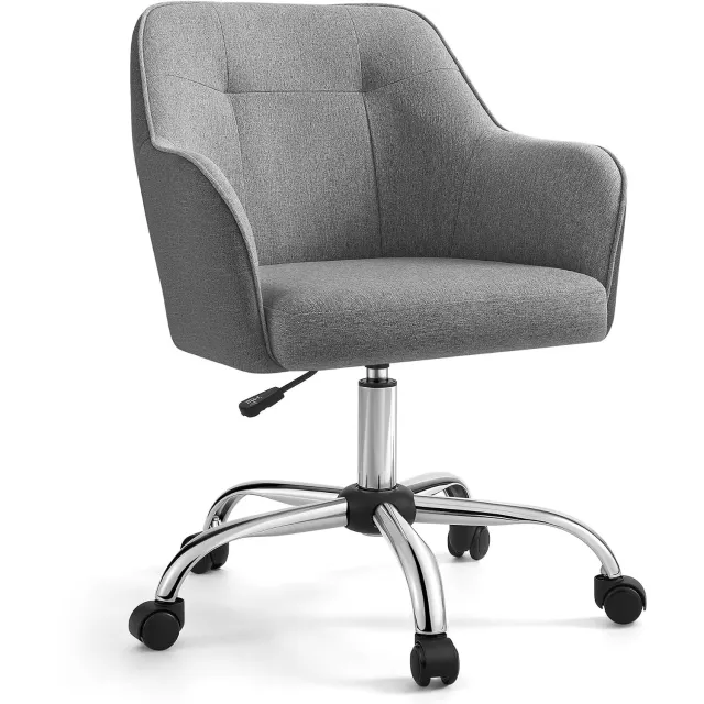 Yaheetech Home Bureaustoel, Draaibare Bureaustoel, In hoogte verstelbaar, Laadvermogen: tot 110 kg, Ademende stof, voor studie of slaapkamer, Grijs Schminkstuhl mit Rollen, 65 x 69 x 83-93 cm, bis 110 kg, für Homeoffice, Taubengrau, HOME Kollektion gray