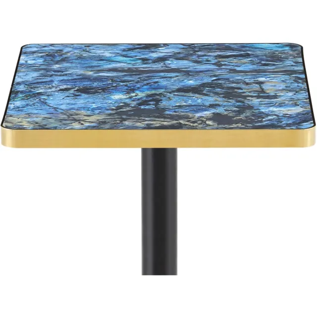 HAUSS SPOLE Eettafel - Vierkant Met Marmerlook En Gouden Rand - Voor Eethoek Bistro Of Café - MDF En Metaal - 60x60x74 Cm - Blauw