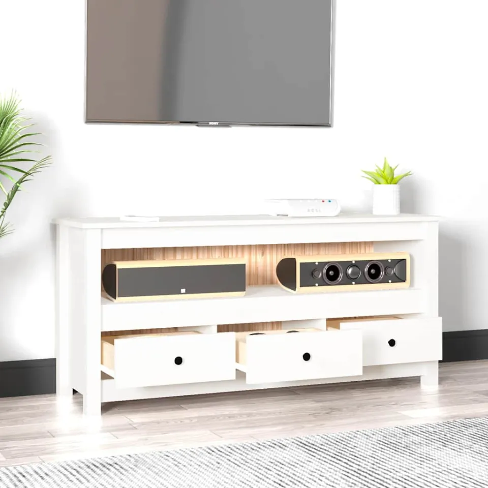 vidaXL Tv-meubel 114x35x52 cm massief grenenhout wit, foto 3