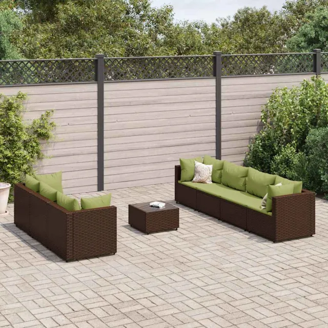 vidaXL 8-delige Loungeset met kussens poly rattan bruin, foto 2