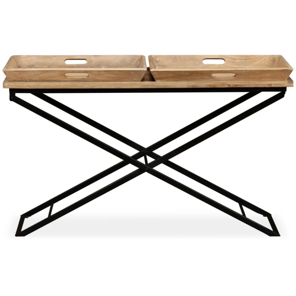vidaXL Wandtafel 130x40x80 cm massief mangohout bruin, foto 3