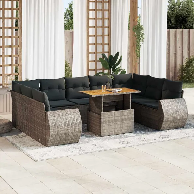 vidaXL 10-delige Loungeset met kussens poly rattan grijs, foto 2
