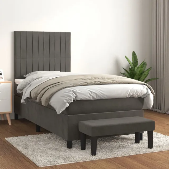 vidaXL Boxspring met matras fluweel donkergrijs 100x200 cm grijs