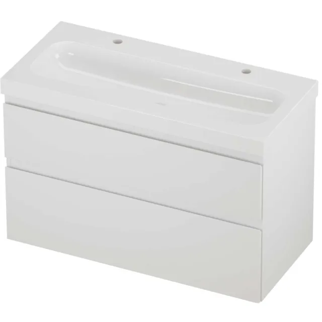 Proline Haga Badmeubelset Polystone Mezza 2 Kraangaten Asymmetrisch 100x46x66 cm Glans Wit Mat Wit
