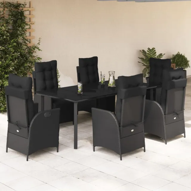 vidaXL 7-delige Tuinset met kussens poly rattan zwart, foto 2