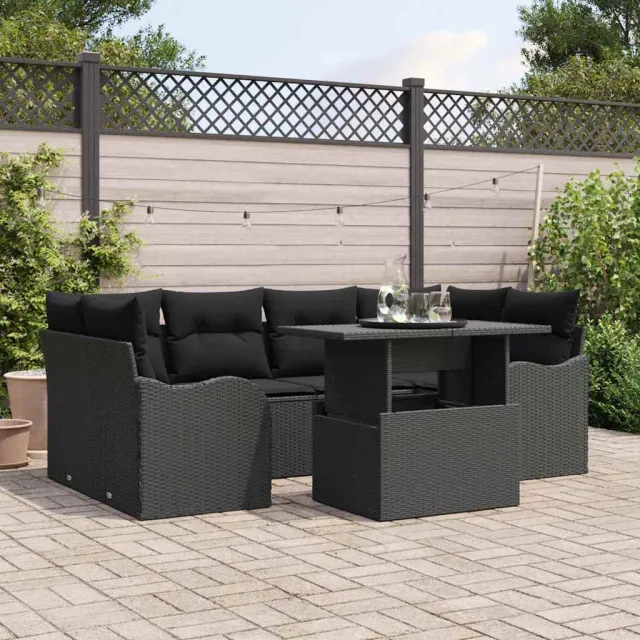 vidaXL Tuin Sofa Set 7 st Zwart poly rattan, foto 2