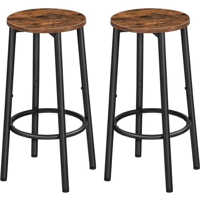 Trankielo Vintage Barkruk Set van 2 – Industriële Barstoel met Voetensteun – Metaal en Hout – Bruin Zwart voor Keuken, Bar, Restaurant Zwart bruin