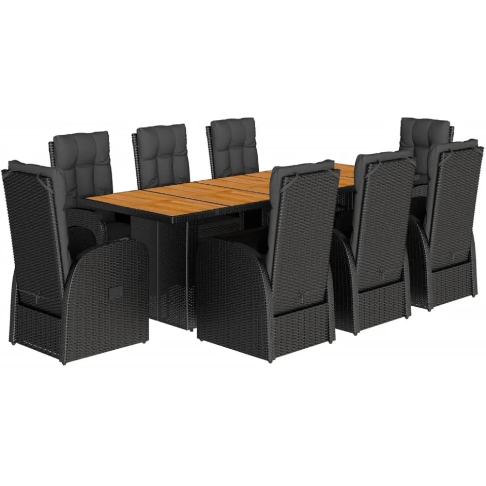 vidaXL 9-delige Tuinset poly rattan zwart, foto 3
