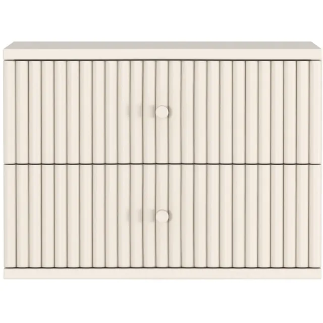 Woonexpress Zwevend Nachtkastje Sem - Mangohout - Ivoor - 45x31x35 cm (BxHxD - Twee Lades - Eenvoudig Ophangsysteem Creme/Hout - Mango/Wit