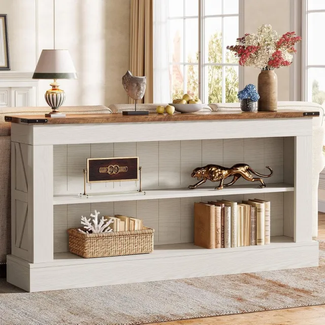 Tribesigns Consoletafel - Sidetable - 160 x 30 x 85 cm - Smalle Consoletafel - Haltafel - wit en bruin - Industrieel - Console Tafel voor Hal, Woonkamer, Entree