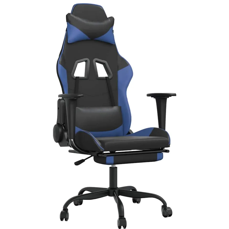 vidaXL Gamestoel met voetensteun kunstleer zwart en blauw, foto 3